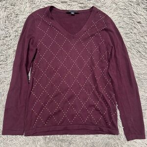 Women's Tommy Hilfiger Burgundy V-Neck Sweater Size S 100% Cotton